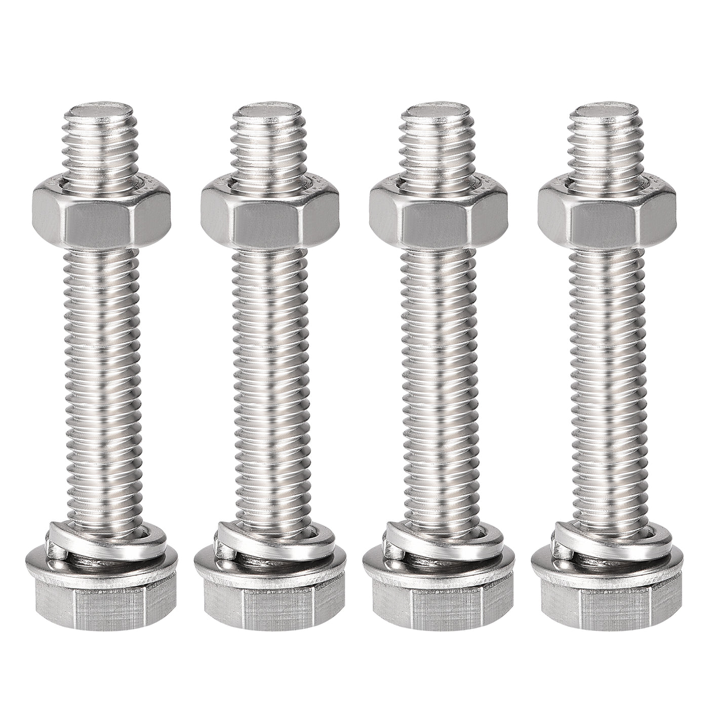 uxcell Uxcell M8 x 45mm Hex Head Screws Bolts, Nuts, Flat & Lock Washers Kits, 304 Stainless Steel Fully Thread Hexagon Bolts 4 Sets