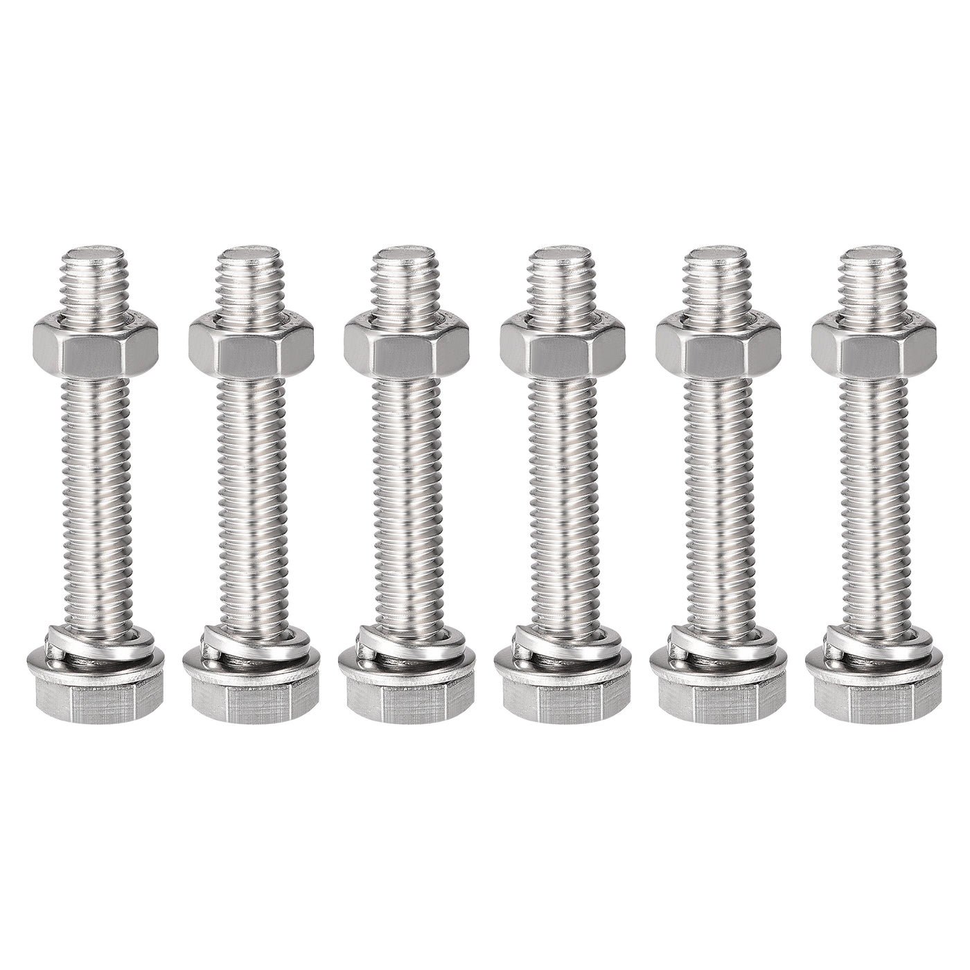 uxcell Uxcell M8 x 45mm Hex Head Screws Bolts, Nuts, Flat & Lock Washers Kits, 304 Stainless Steel Fully Thread Hexagon Bolts 6 Sets