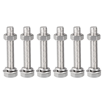 Harfington Uxcell M8 x 45mm Hex Head Screws Bolts, Nuts, Flat & Lock Washers Kits, 304 Stainless Steel Fully Thread Hexagon Bolts 6 Sets