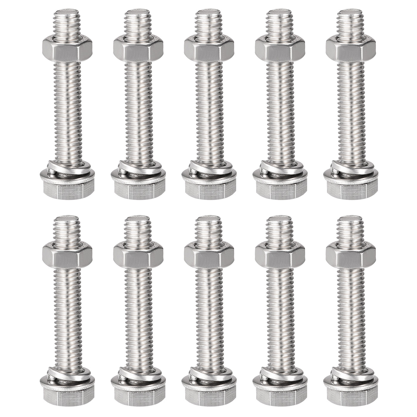 uxcell Uxcell M8 x 45mm Hex Head Screws Bolts, Nuts, Flat & Lock Washers Kits, 304 Stainless Steel Fully Thread Hexagon Bolts 10 Sets