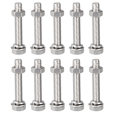 Harfington Uxcell M8 x 45mm Hex Head Screws Bolts, Nuts, Flat & Lock Washers Kits, 304 Stainless Steel Fully Thread Hexagon Bolts 10 Sets