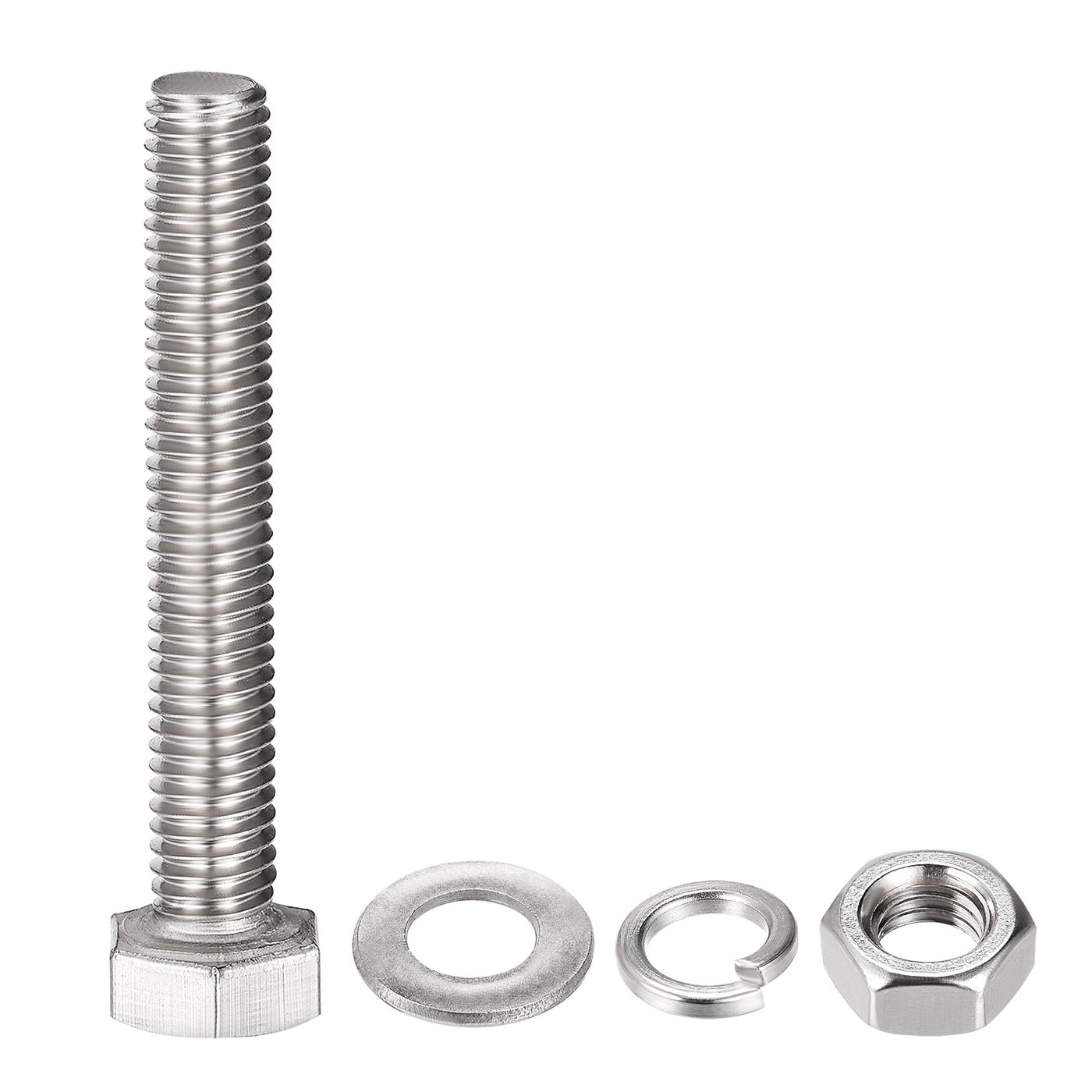 uxcell Uxcell M8 x 50mm Hex Head Screws Bolts, Nuts, Flat & Lock Washers Kits, 304 Stainless Steel Fully Thread Hexagon Bolts 4 Sets