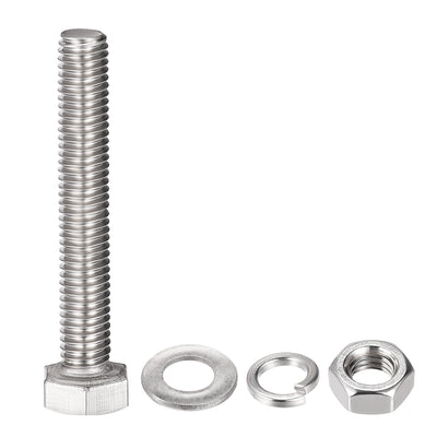 Harfington Uxcell M8 x 50mm Hex Head Screws Bolts, Nuts, Flat & Lock Washers Kits, 304 Stainless Steel Fully Thread Hexagon Bolts 4 Sets