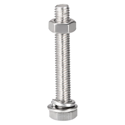 Harfington Uxcell M8 x 50mm Hex Head Screws Bolts, Nuts, Flat & Lock Washers Kits, 304 Stainless Steel Fully Thread Hexagon Bolts 4 Sets