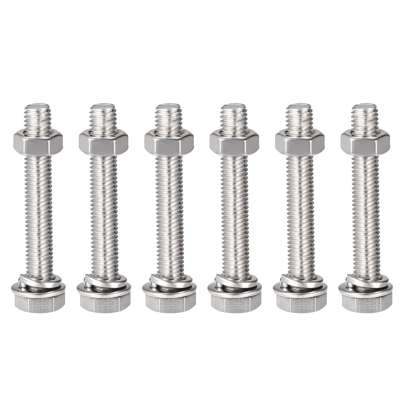 uxcell Uxcell M8 x 50mm Hex Head Screws Bolts, Nuts, Flat & Lock Washers Kits, 304 Stainless Steel Fully Thread Hexagon Bolts 6 Sets