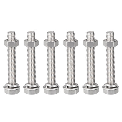 Harfington Uxcell M8 x 50mm Hex Head Screws Bolts, Nuts, Flat & Lock Washers Kits, 304 Stainless Steel Fully Thread Hexagon Bolts 6 Sets