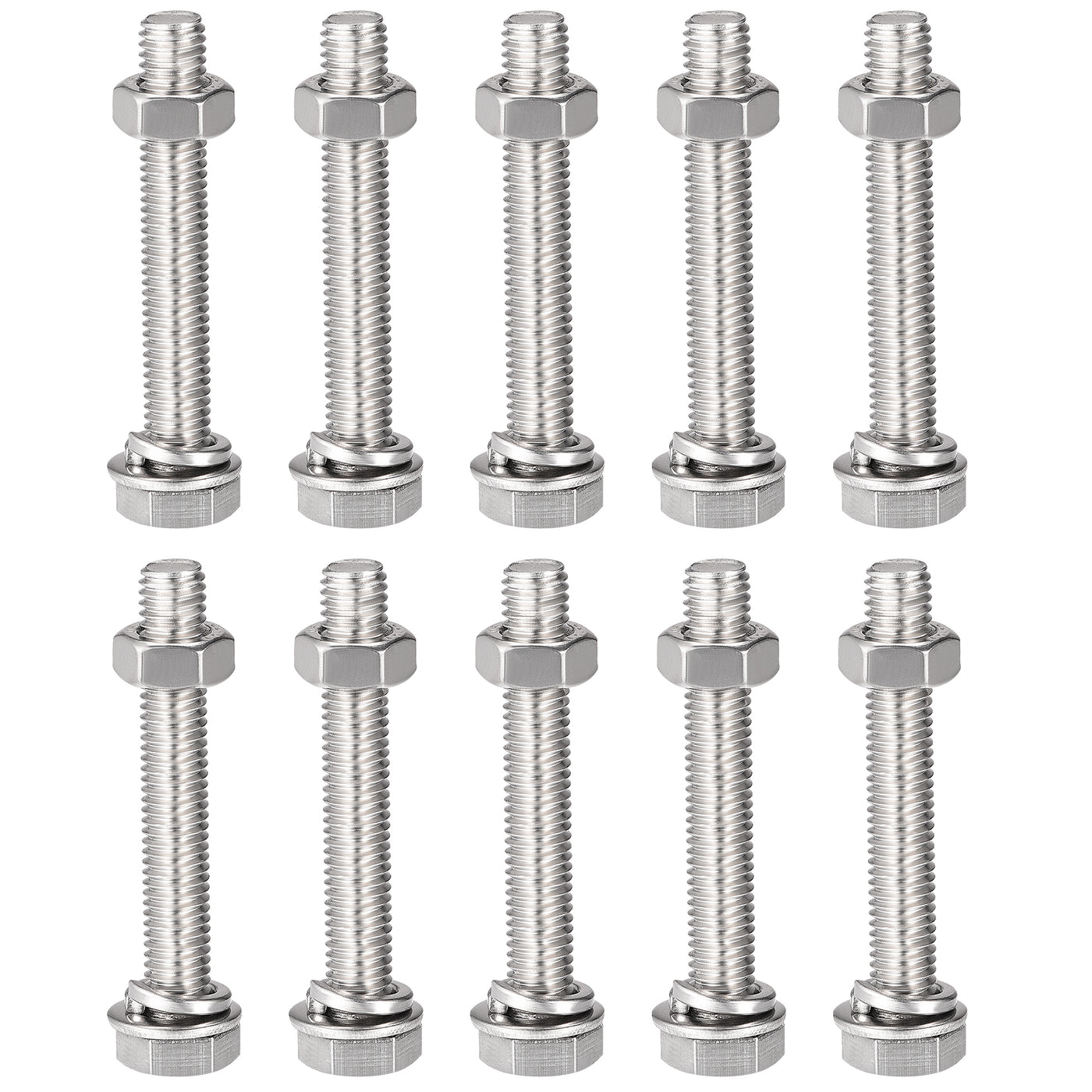 uxcell Uxcell M8 x 50mm Hex Head Screws Bolts, Nuts, Flat & Lock Washers Kits, 304 Stainless Steel Fully Thread Hexagon Bolts 10 Sets