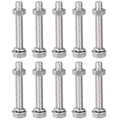 uxcell Uxcell M8 x 50mm Hex Head Screws Bolts, Nuts, Flat & Lock Washers Kits, 304 Stainless Steel Fully Thread Hexagon Bolts 10 Sets