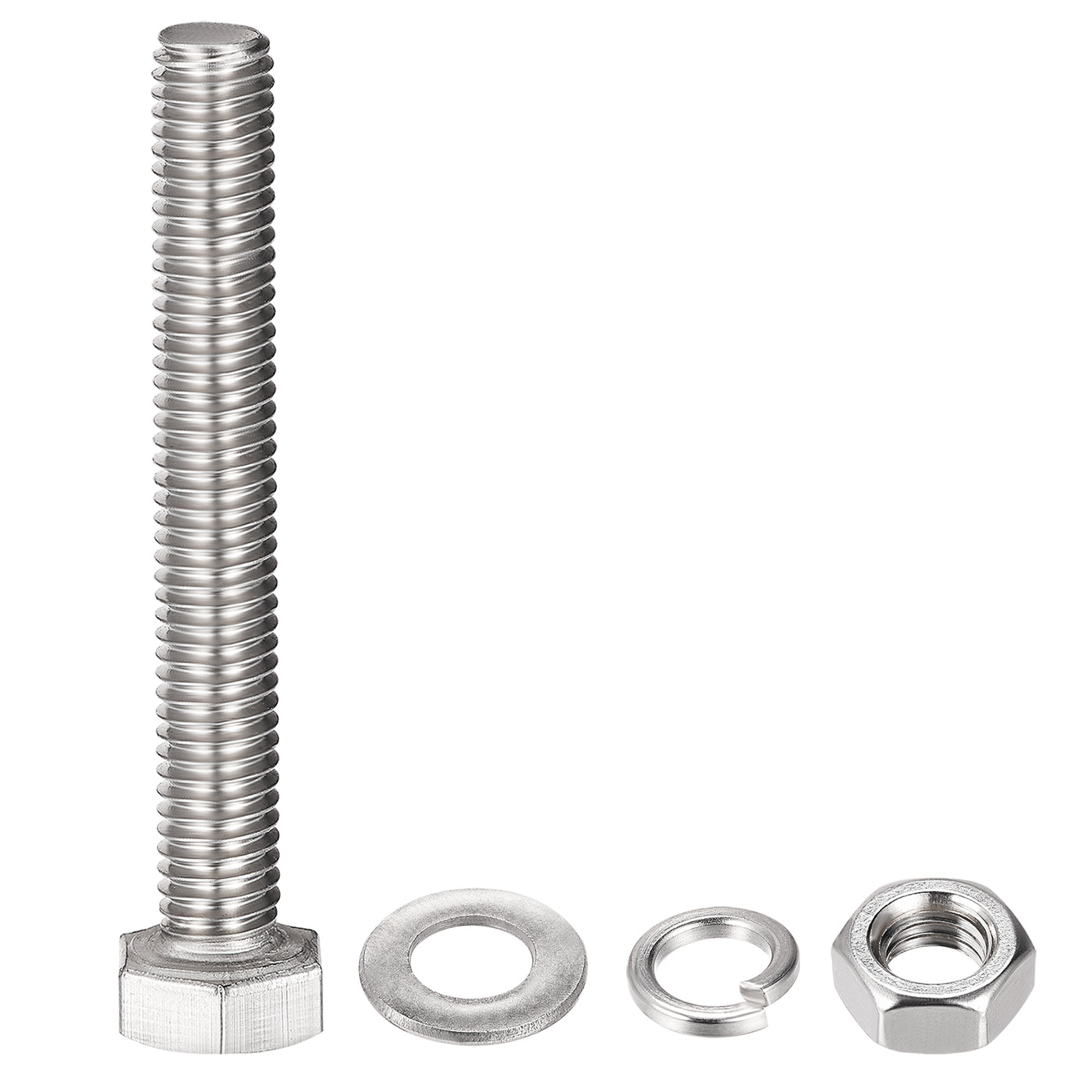 uxcell Uxcell M8 x 55mm Hex Head Screws Bolts, Nuts, Flat & Lock Washers Kits, 304 Stainless Steel Fully Thread Hexagon Bolts 4 Sets