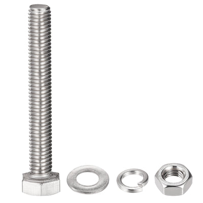 Harfington Uxcell M8 x 55mm Hex Head Screws Bolts, Nuts, Flat & Lock Washers Kits, 304 Stainless Steel Fully Thread Hexagon Bolts 4 Sets