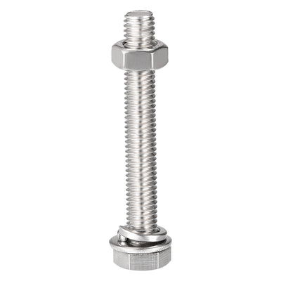 Harfington Uxcell M8 x 55mm Hex Head Screws Bolts, Nuts, Flat & Lock Washers Kits, 304 Stainless Steel Fully Thread Hexagon Bolts 4 Sets