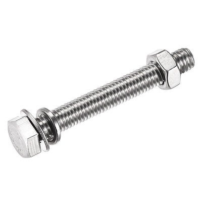 Harfington Uxcell M8 x 55mm Hex Head Screws Bolts, Nuts, Flat & Lock Washers Kits, 304 Stainless Steel Fully Thread Hexagon Bolts 4 Sets