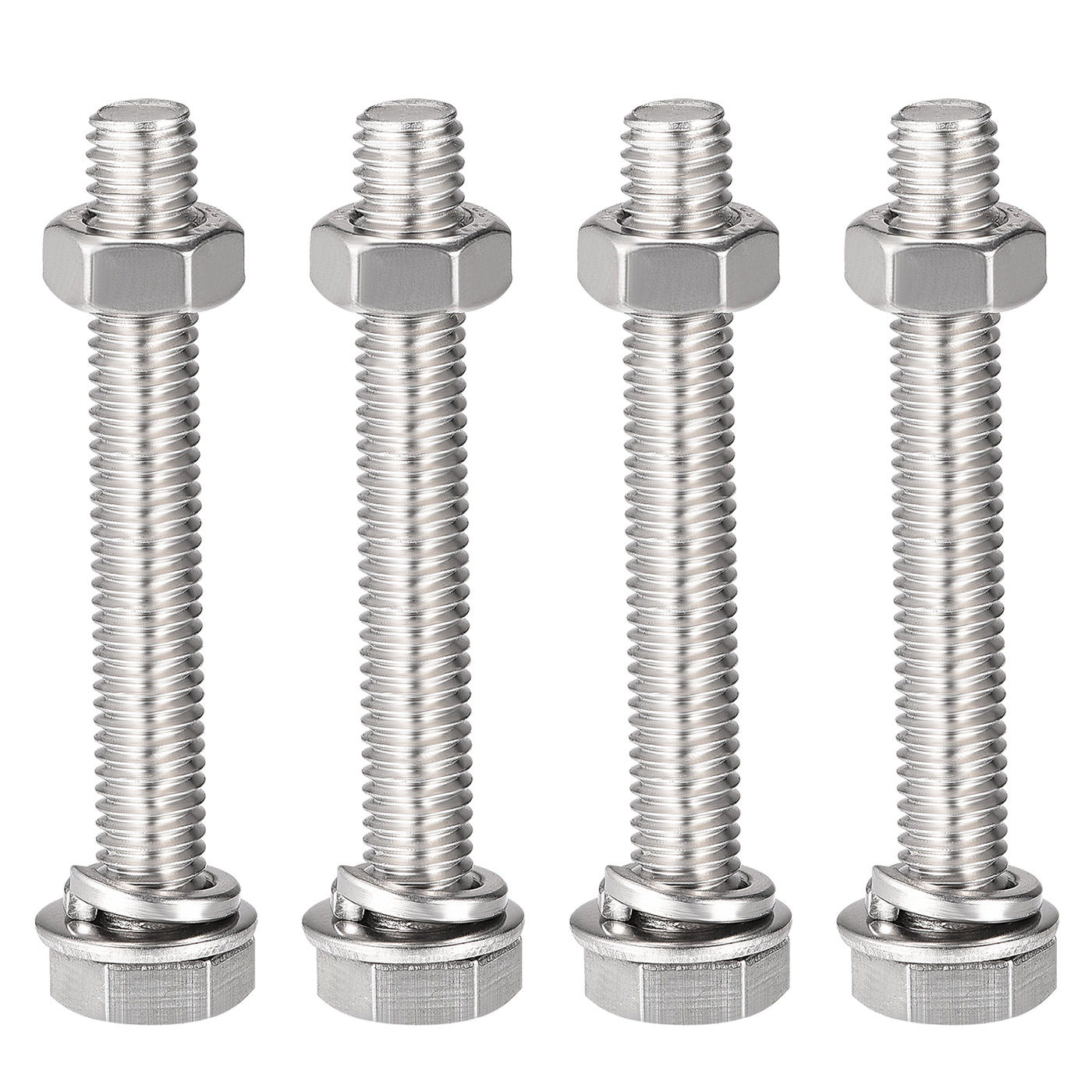 uxcell Uxcell M8 x 55mm Hex Head Screws Bolts, Nuts, Flat & Lock Washers Kits, 304 Stainless Steel Fully Thread Hexagon Bolts 4 Sets