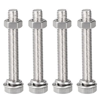 uxcell Uxcell M8 x 55mm Hex Head Screws Bolts, Nuts, Flat & Lock Washers Kits, 304 Stainless Steel Fully Thread Hexagon Bolts 4 Sets