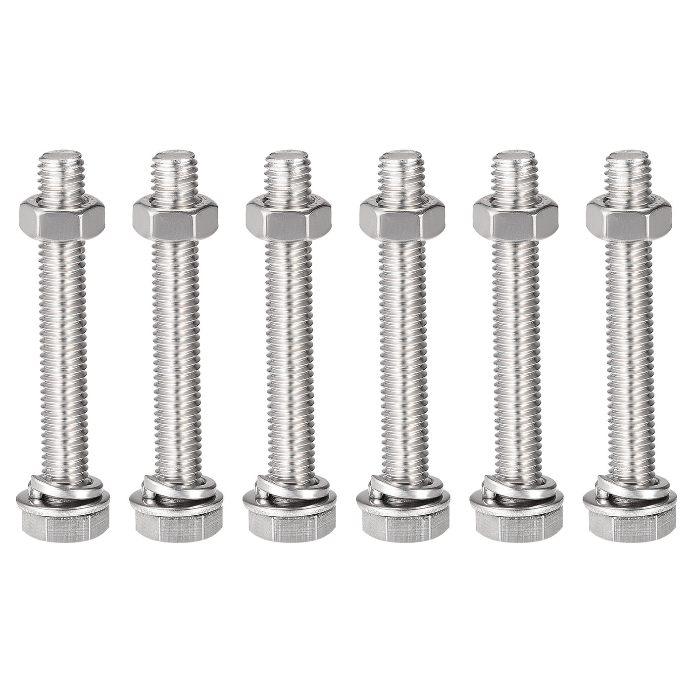 uxcell Uxcell M8 x 55mm Hex Head Screws Bolts, Nuts, Flat & Lock Washers Kits, 304 Stainless Steel Fully Thread Hexagon Bolts 6 Sets