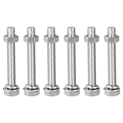 Harfington Uxcell M8 x 55mm Hex Head Screws Bolts, Nuts, Flat & Lock Washers Kits, 304 Stainless Steel Fully Thread Hexagon Bolts 6 Sets