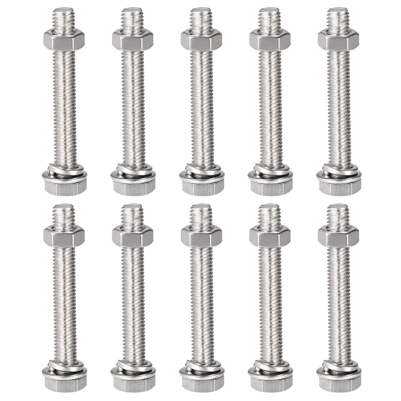 uxcell Uxcell M8 x 55mm Hex Head Screws Bolts, Nuts, Flat & Lock Washers Kits, 304 Stainless Steel Fully Thread Hexagon Bolts 10 Sets