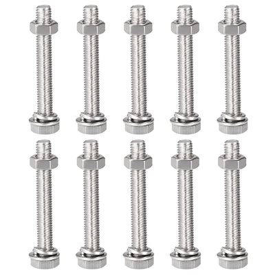 Harfington Uxcell M8 x 55mm Hex Head Screws Bolts, Nuts, Flat & Lock Washers Kits, 304 Stainless Steel Fully Thread Hexagon Bolts 10 Sets