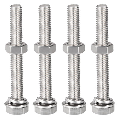 uxcell Uxcell M8 x 60mm Hex Head Screws Bolts, Nuts, Flat & Lock Washers Kits, 304 Stainless Steel Fully Thread Hexagon Bolts 4 Sets