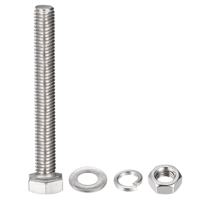 Harfington Uxcell M8 x 60mm Hex Head Screws Bolts, Nuts, Flat & Lock Washers Kits, 304 Stainless Steel Fully Thread Hexagon Bolts 6 Sets