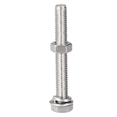 Harfington Uxcell M8 x 60mm Hex Head Screws Bolts, Nuts, Flat & Lock Washers Kits, 304 Stainless Steel Fully Thread Hexagon Bolts 6 Sets