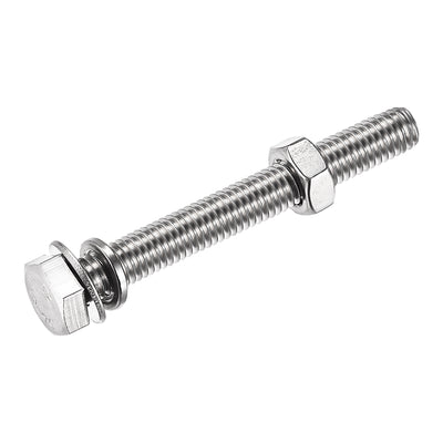 Harfington Uxcell M8 x 60mm Hex Head Screws Bolts, Nuts, Flat & Lock Washers Kits, 304 Stainless Steel Fully Thread Hexagon Bolts 6 Sets