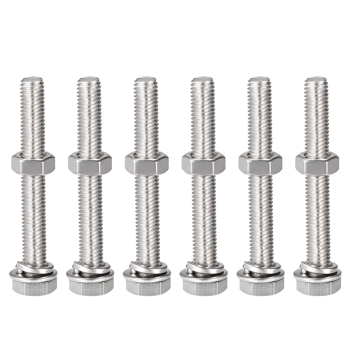 uxcell Uxcell M8 x 60mm Hex Head Screws Bolts, Nuts, Flat & Lock Washers Kits, 304 Stainless Steel Fully Thread Hexagon Bolts 6 Sets