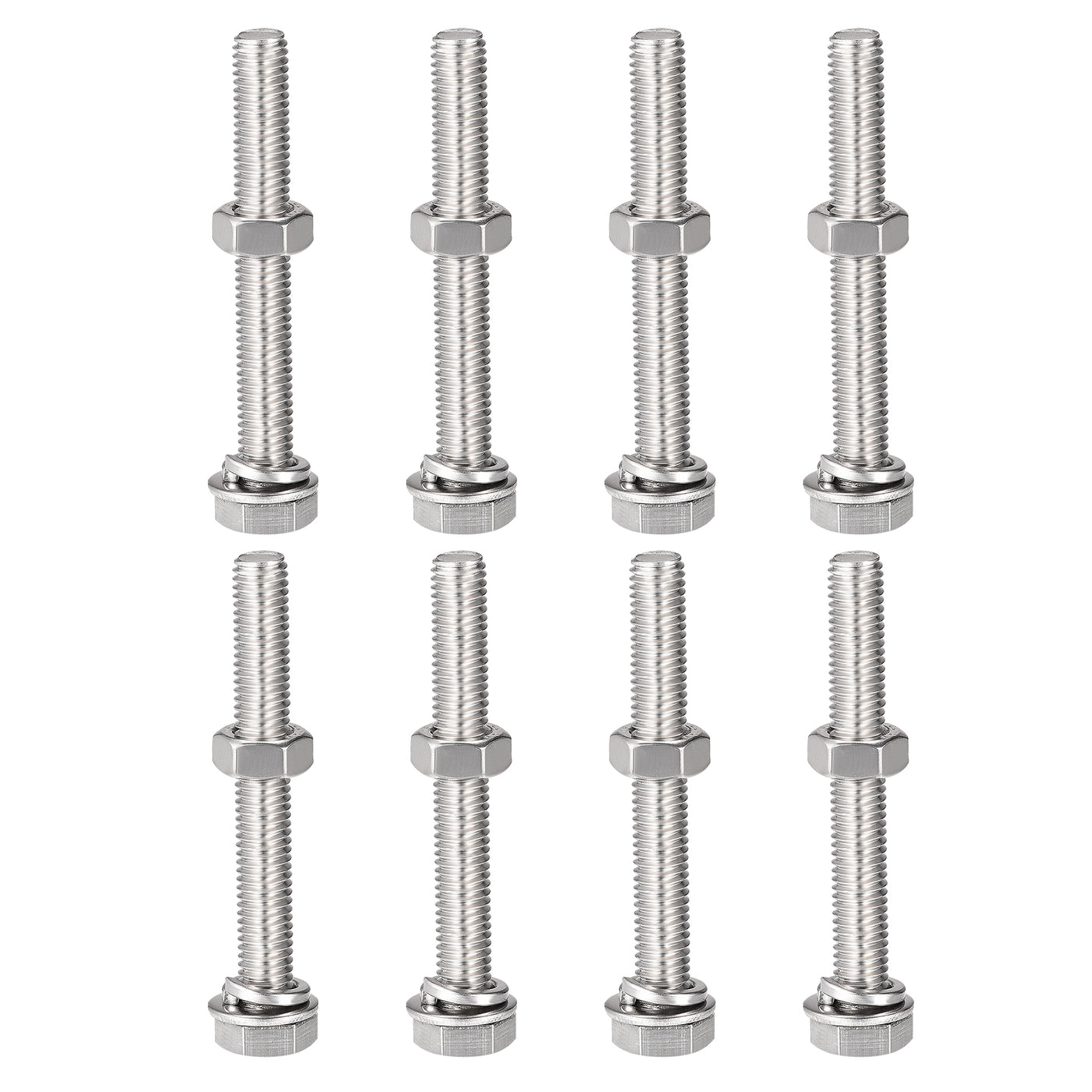 uxcell Uxcell M8 x 60mm Hex Head Screws Bolts, Nuts, Flat & Lock Washers Kits, 304 Stainless Steel Fully Thread Hexagon Bolts 10 Sets