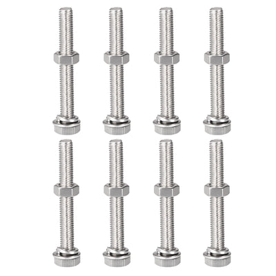 uxcell Uxcell M8 x 60mm Hex Head Screws Bolts, Nuts, Flat & Lock Washers Kits, 304 Stainless Steel Fully Thread Hexagon Bolts 10 Sets