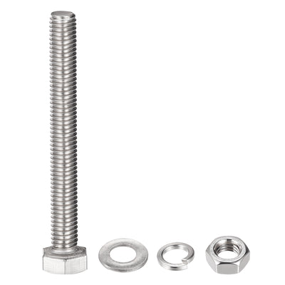 Harfington Uxcell M8 x 65mm Hex Head Screws Bolts, Nuts, Flat & Lock Washers Kits, 304 Stainless Steel Fully Thread Hexagon Bolts 4 Sets