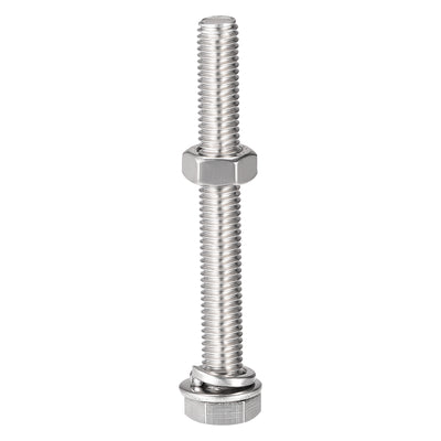 Harfington Uxcell M8 x 65mm Hex Head Screws Bolts, Nuts, Flat & Lock Washers Kits, 304 Stainless Steel Fully Thread Hexagon Bolts 4 Sets