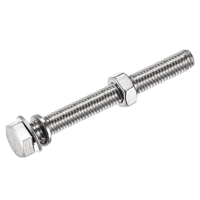 Harfington Uxcell M8 x 65mm Hex Head Screws Bolts, Nuts, Flat & Lock Washers Kits, 304 Stainless Steel Fully Thread Hexagon Bolts 4 Sets