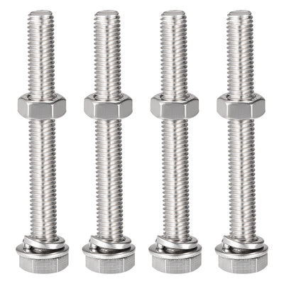 uxcell Uxcell M8 x 65mm Hex Head Screws Bolts, Nuts, Flat & Lock Washers Kits, 304 Stainless Steel Fully Thread Hexagon Bolts 4 Sets