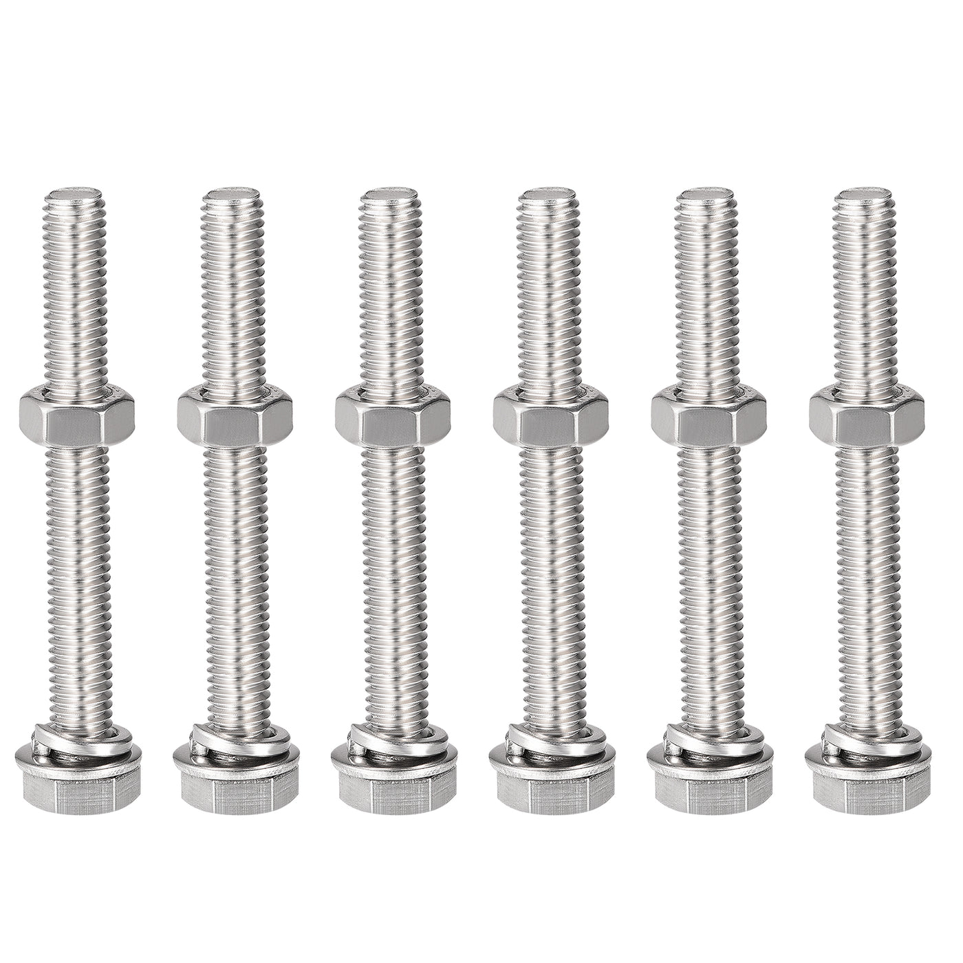 uxcell Uxcell M8 x 65mm Hex Head Screws Bolts, Nuts, Flat & Lock Washers Kits, 304 Stainless Steel Fully Thread Hexagon Bolts 6 Sets