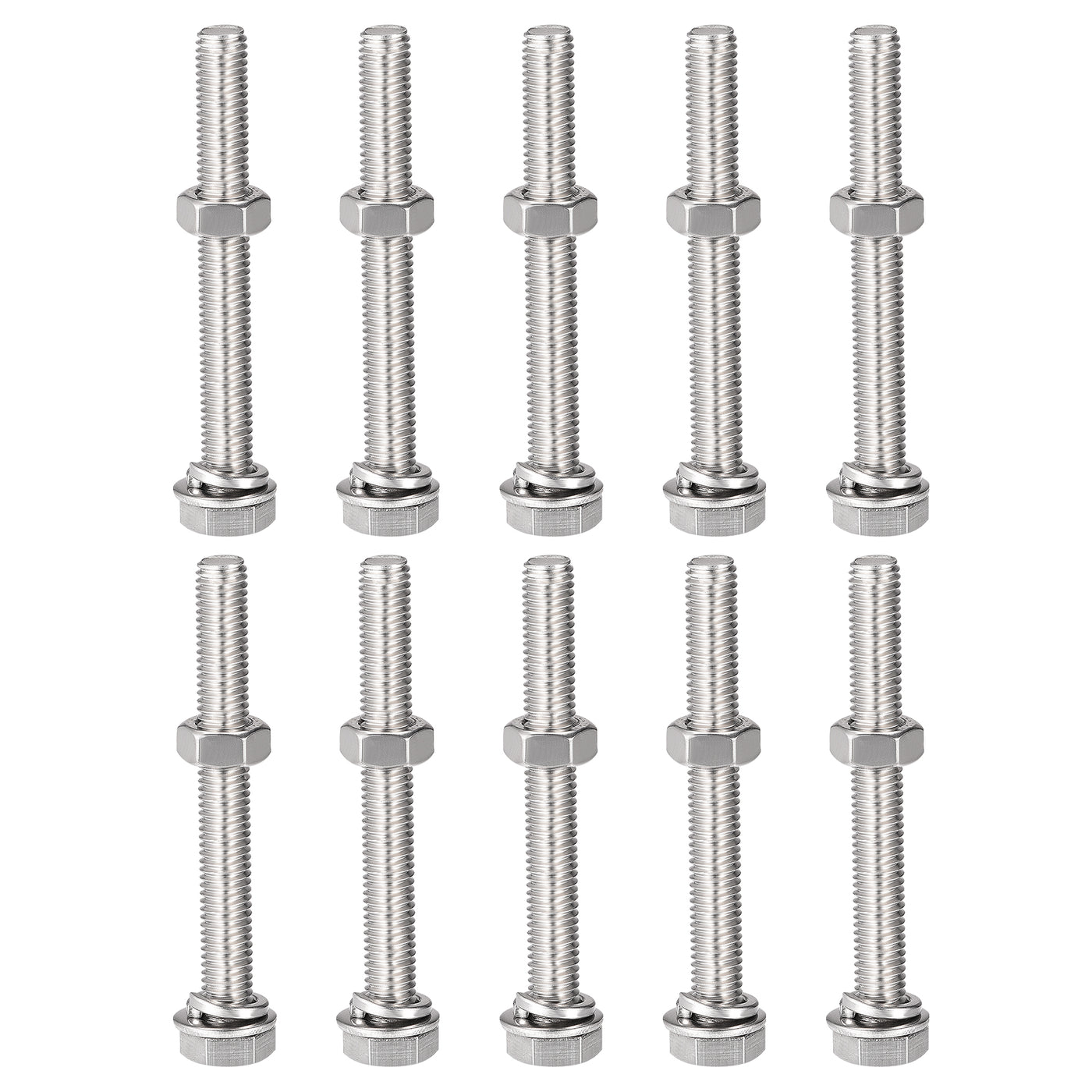 uxcell Uxcell M8 x 65mm Hex Head Screws Bolts, Nuts, Flat & Lock Washers Kits, 304 Stainless Steel Fully Thread Hexagon Bolts 10 Sets