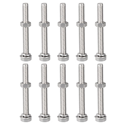 Harfington Uxcell M8 x 65mm Hex Head Screws Bolts, Nuts, Flat & Lock Washers Kits, 304 Stainless Steel Fully Thread Hexagon Bolts 10 Sets