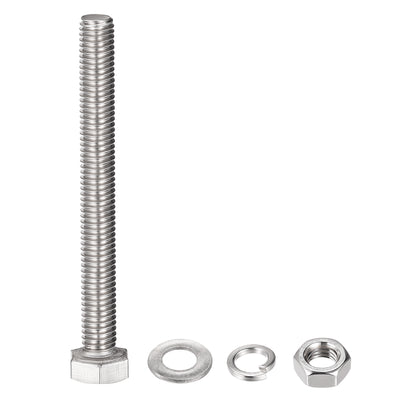 Harfington Uxcell M8 x 70mm Hex Head Screws Bolts, Nuts, Flat & Lock Washers Kits, 304 Stainless Steel Fully Thread Hexagon Bolts 4 Sets