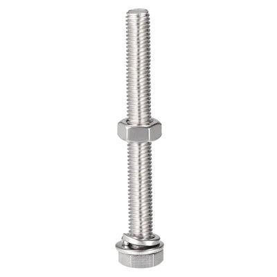 Harfington Uxcell M8 x 70mm Hex Head Screws Bolts, Nuts, Flat & Lock Washers Kits, 304 Stainless Steel Fully Thread Hexagon Bolts 4 Sets