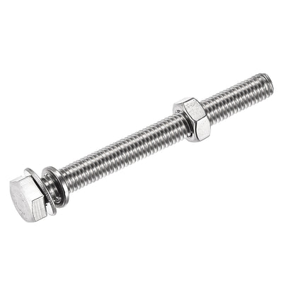 Harfington Uxcell M8 x 70mm Hex Head Screws Bolts, Nuts, Flat & Lock Washers Kits, 304 Stainless Steel Fully Thread Hexagon Bolts 4 Sets