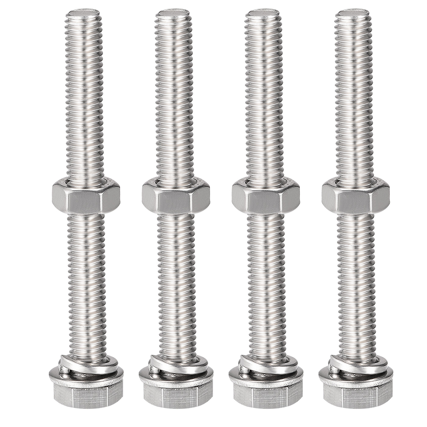 uxcell Uxcell M8 x 70mm Hex Head Screws Bolts, Nuts, Flat & Lock Washers Kits, 304 Stainless Steel Fully Thread Hexagon Bolts 4 Sets