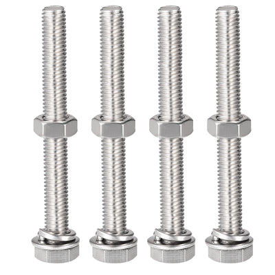 uxcell Uxcell M8 x 70mm Hex Head Screws Bolts, Nuts, Flat & Lock Washers Kits, 304 Stainless Steel Fully Thread Hexagon Bolts 4 Sets