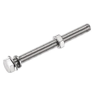 Harfington Uxcell M8 x 75mm Hex Head Screws Bolts, Nuts, Flat & Lock Washers Kits, 304 Stainless Steel Fully Thread Hexagon Bolts 4 Sets