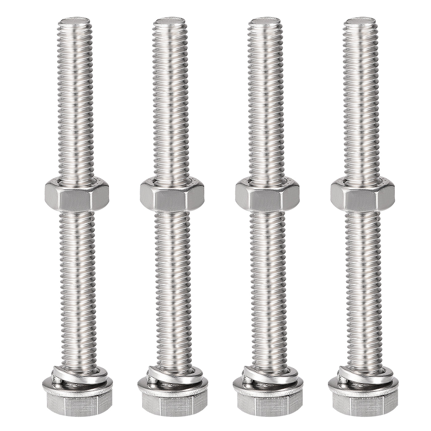 uxcell Uxcell M8 x 75mm Hex Head Screws Bolts, Nuts, Flat & Lock Washers Kits, 304 Stainless Steel Fully Thread Hexagon Bolts 4 Sets