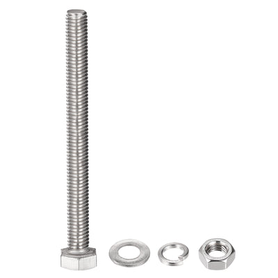 Harfington Uxcell M8 x 80mm Hex Head Screws Bolts, Nuts, Flat & Lock Washers Kits, 304 Stainless Steel Fully Thread Hexagon Bolts 4 Sets