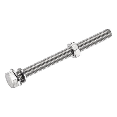 Harfington Uxcell M8 x 80mm Hex Head Screws Bolts, Nuts, Flat & Lock Washers Kits, 304 Stainless Steel Fully Thread Hexagon Bolts 4 Sets