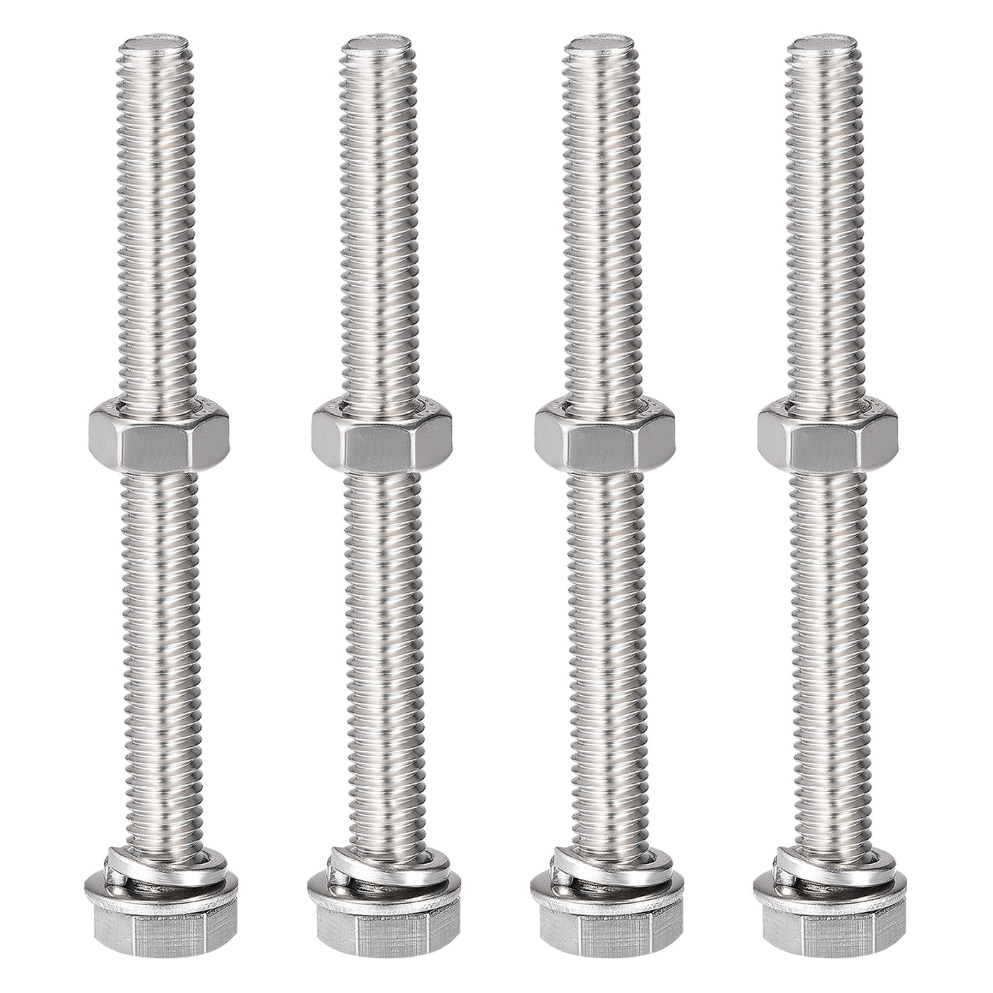 uxcell Uxcell M8 x 80mm Hex Head Screws Bolts, Nuts, Flat & Lock Washers Kits, 304 Stainless Steel Fully Thread Hexagon Bolts 4 Sets