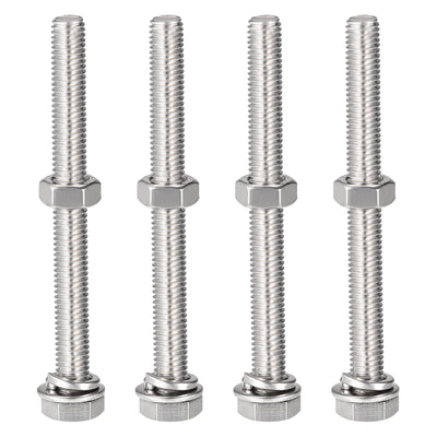 uxcell Uxcell M8 x 80mm Hex Head Screws Bolts, Nuts, Flat & Lock Washers Kits, 304 Stainless Steel Fully Thread Hexagon Bolts 4 Sets