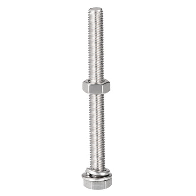 Harfington Uxcell M8 x 80mm Hex Head Screws Bolts, Nuts, Flat & Lock Washers Kits, 304 Stainless Steel Fully Thread Hexagon Bolts 6 Sets