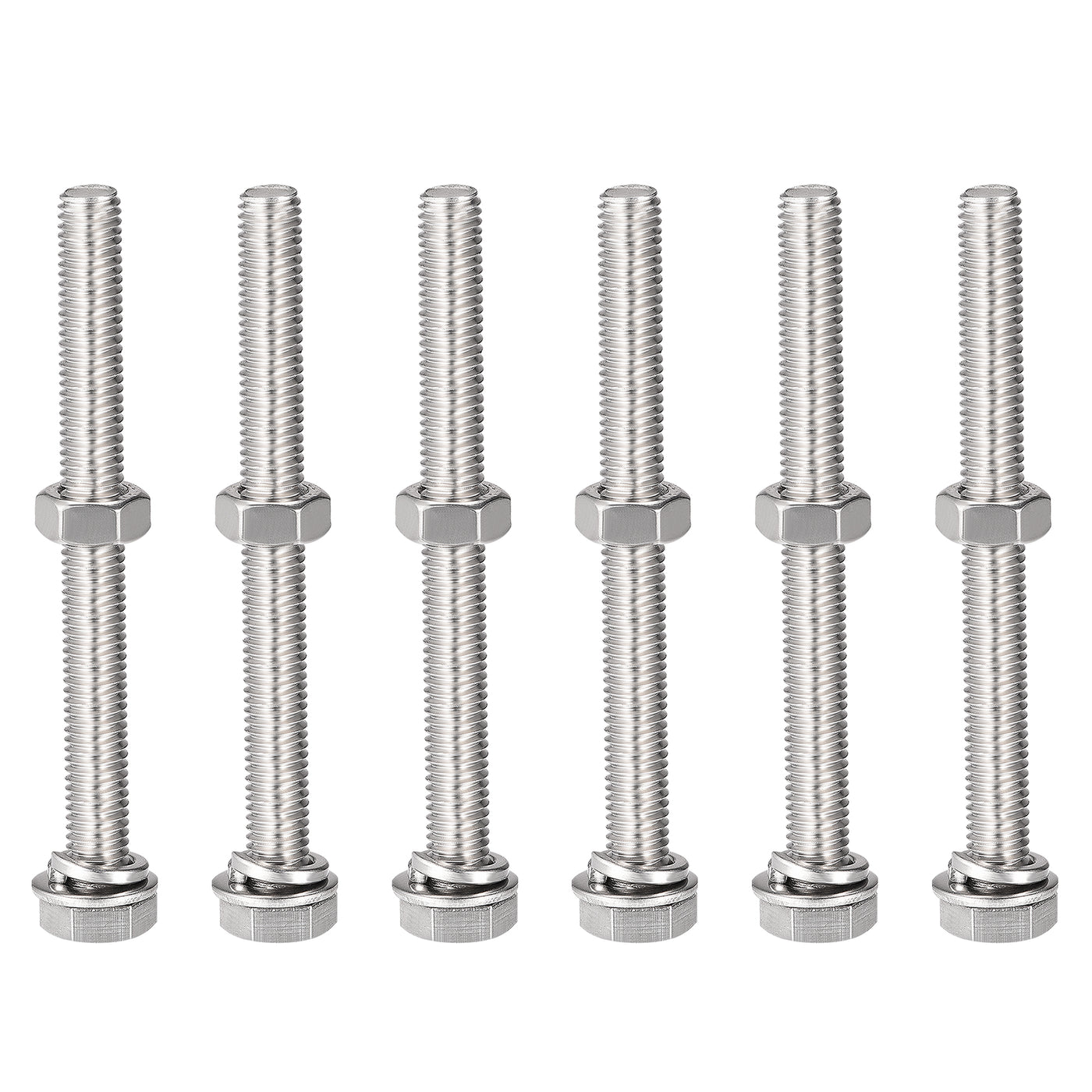 uxcell Uxcell M8 x 80mm Hex Head Screws Bolts, Nuts, Flat & Lock Washers Kits, 304 Stainless Steel Fully Thread Hexagon Bolts 6 Sets