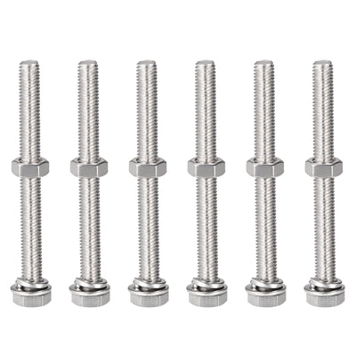 Harfington Uxcell M8 x 80mm Hex Head Screws Bolts, Nuts, Flat & Lock Washers Kits, 304 Stainless Steel Fully Thread Hexagon Bolts 6 Sets